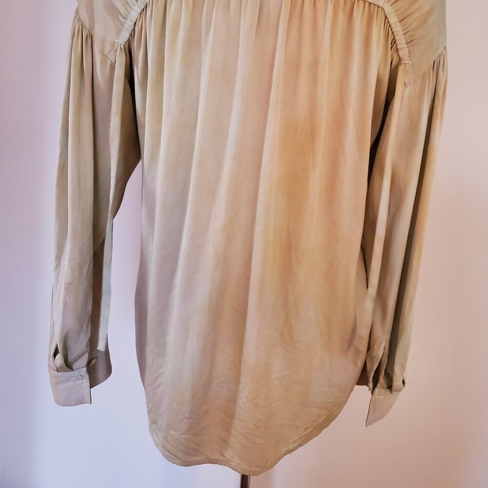 Vince painted crepe chiffon silk long sleeve ruched back blouse small medium XS - Picture 5 of 5